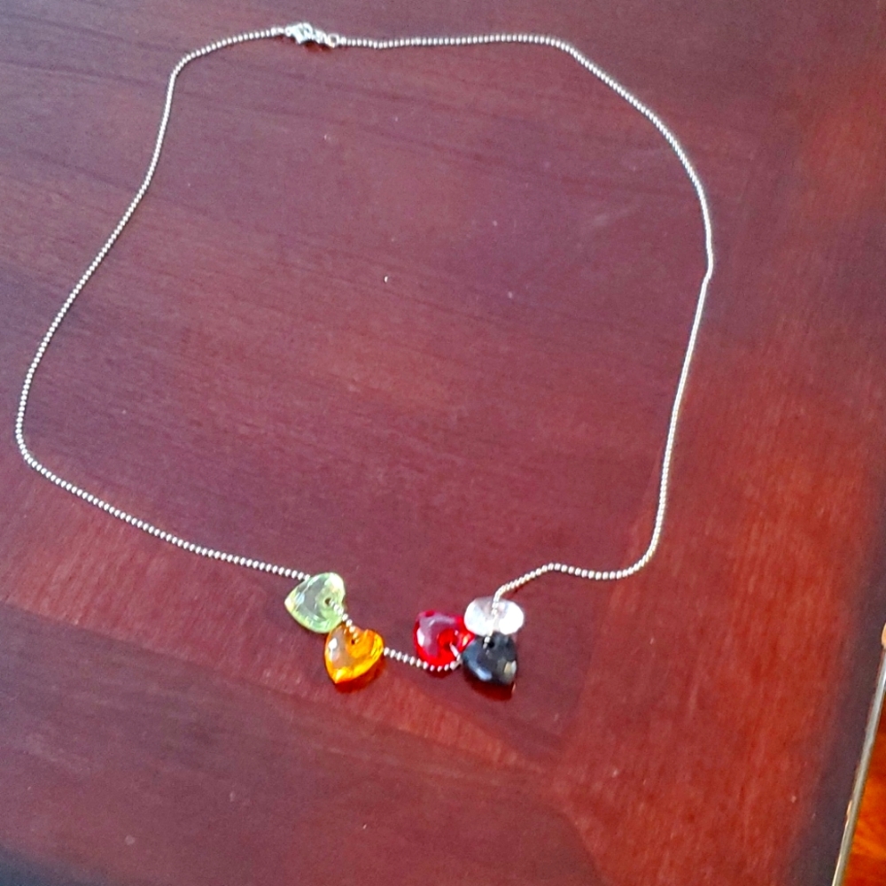 01 necklace  silver chain with colorful pendants